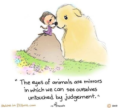 The eyes of animals are mirrors in which we can see ourselves untouched by judgement .. Animal Lover Quotes Feelings, Animal Lover Quotes, Buddha Doodle, Aries Personality, Pure Soul, Living In The Present, Little Buddha, The Present Moment, Live In The Present