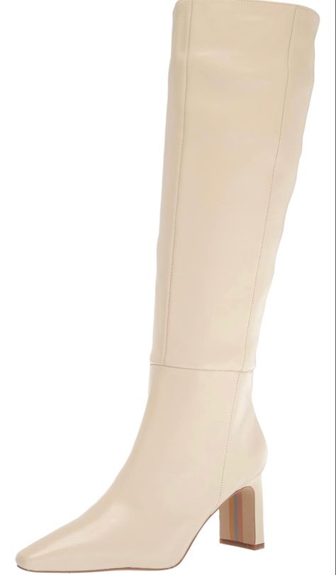 Pairs well with denim Beige Knee High Boots, White Leather Boots, Cream Boots, Kitten Heel Boots, Wide Heels, Tall Boot, Almost Perfect, Tall Boots, Cream White