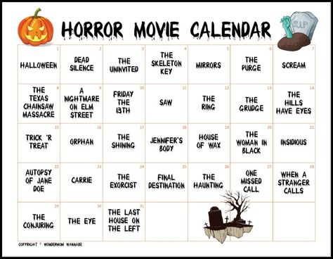 Horror Movie Halloween Countdown, Scary Movie Calendar, Halloween Movie Calendar, Movie Calendar, Scary Movie List, Scary Movies To Watch, Halloween Movies To Watch, Halloween Movies List, Halloween Bucket List