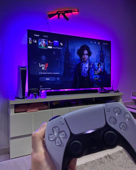 Playstation 5 Aesthetic, Playstation Setup, Ps4 Aesthetic, Playstation Aesthetic, Widgets Ipad, Playstation Room, Evan Green, Tv Set Up, Mens Bedroom Decor