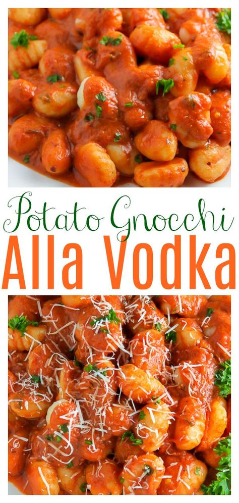 Soft pillows of potato gnocchi coated in a rich tomato vodka sauce! Can you think of anything better? This Gnocchi alla Vodka is so easy and a family favorite! #gnocchi #vodkasauce #gnocchiallavodka Gnocchi With Vodka Sauce, Tomato Vodka Sauce, Italian Parsley, Baker By Nature, Pasta Party, Alla Vodka, Potato Gnocchi, Friday Night Dinner, Veggie Meals