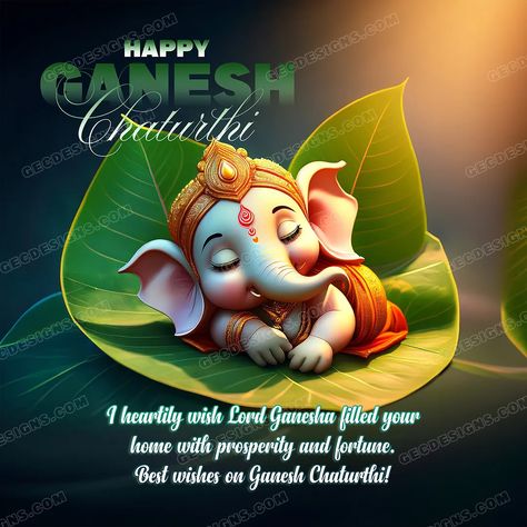 Ganesh Chaturthi greetings, wishes, and quotes with beautiful lord Ganesha sleeping on a Peepal leaf image Peepal Leaf, Ganesh Chaturthi Greetings, Ganesh Chaturthi Wishes, Happy Ganesh Chaturthi Wishes, Ganesh Pooja, Poster Images, Creative Branding Design, Happy Ganesh Chaturthi Images, Ganesh Chaturthi Images