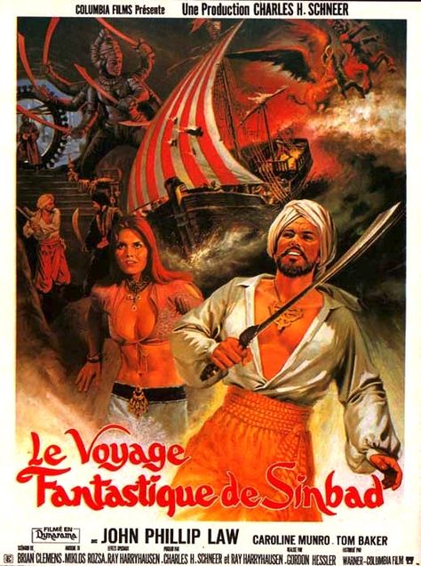 Ray Harryhausen's The Golden Voyage of Sinbad (1973) Golden Voyage Of Sinbad, Sinbad The Sailor, Ray Harryhausen, Martin Shaw, French Movie Posters, Caroline Munro, Fantastic Voyage, Hollywood Music, Movie Studios