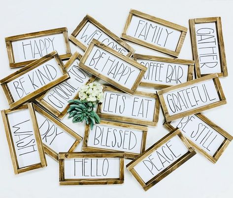 These small signs are approximately 5.5 inches tall and 10.5 inches long. These small wooden signs are so cute. This is a great gift for the coffee lover in your life. perfect coffee bar decor. The size is approx. They could vary a hair.  The possibilities are endless.  Makes a great housewarming gift or hostess gift.  If you love farmhouse decor grab one today! We are a family-owned business located in Bartlesville Ok.  Each sign is created and made by us. From building all our own frames out o Small Wooden Signs, Wedding Scripture, Smallwoods Signs, Block Signs, Baby Shower Gift Basket, Counter Decor, Coffee Decor, Wood Project, Wood Frame Sign