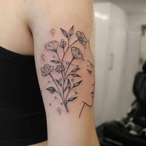 Practical And Creative Virgo Tattoo Guide - Ideas, Meanings and Inspiration ♍ - Astro Tattoos Flower Colour Tattoo, Virgo Maiden Tattoo, Virgo Maiden, Maiden Tattoo, Virgo Personality Traits, Virgo Tattoo Designs, Virgo Constellation Tattoo, Constellations In The Sky, Tattoo Guide