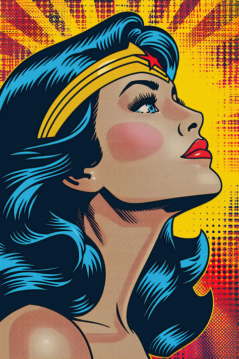 Retro Wonder Woman, Wonder Woman Comics Vintage, Pop Art Wonder Woman, Wonder Woman Illustration, Wonder Woman Wallpaper, Ichigo Hollow Mask, Roy Lichtenstein Art, Superhero Pop Art, Wonder Woman Drawing