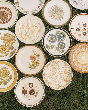 to add whimsy and personality and to save money, find vintage plates at thrift stores for your reception Fall Plates, Mismatched Plates, Mismatched China, Vintage Dinner, Wedding Plates, Patterned Plates, Second Hand Stores, Martha Stewart Weddings, Event Inspiration