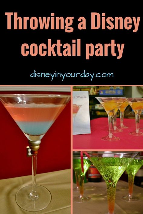 Throwing a Disney cocktail party - check out these super fun Disney themed cocktails from Cocktails by Cody and tips for throwing your own Disney cocktail party! Adult Disney Party, Disney Cocktails, Themed Cocktails, Cocktail Recipe Book, Disney Drinks, Disney Dinner, Cocktail Party Food, Adult Party Themes, Disney Birthday Party