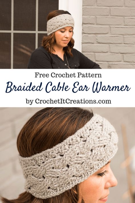 Braided Cable Ear Warmer Crochet Pattern - Crochet it Creations Yarn Hobbies, Ear Warmer Crochet Pattern, Crocheted Gifts, Ear Warmer Crochet, Crochet Ear Warmer Pattern, Crochet Cable Stitch, Diy Tricot, Crochet Headband Pattern Free, Crochet Headbands