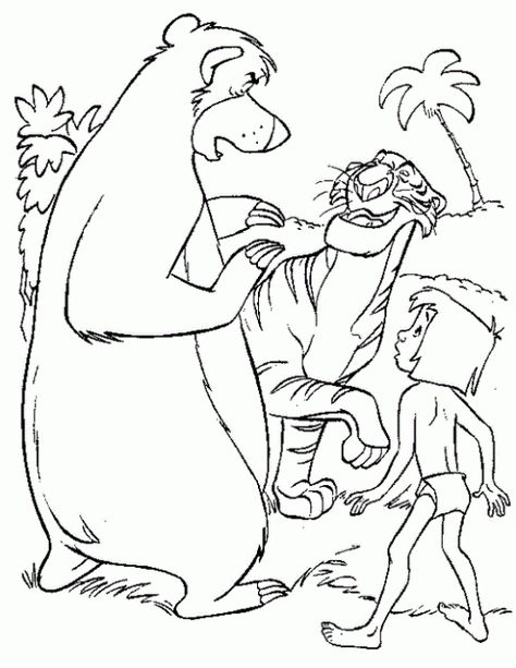 Mowgli and friends the jungle book coloring pages Jungle Book Coloring Pages, Mowgli And Baloo, Disney Colouring, Disney Colouring Pages, Free Disney Coloring Pages, Shere Khan, Book Coloring Pages, Disney Quilt, Kids Colouring