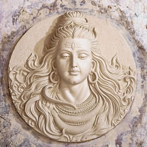 2ft Shiva Round Wall Mural #mural #shiva #mahadev #sanatani Sita Photo, Ceramic Relief, Drawing Borders, Disney Doodles, Ram Sita, Shiv Parvati, Drywall Art, Antique Wall Art, Mural Art Design