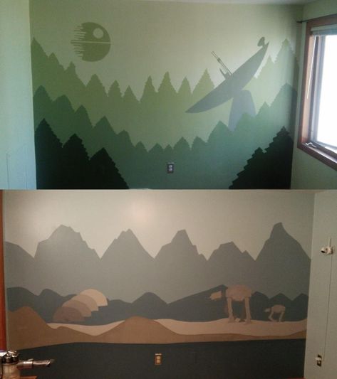 Star Wars Baby Room, Star Wars Mural, Star Wars Kids Room, Star Wars Office, Bedroom Paint Ideas, Star Wars Bathroom, Star Wars Bedroom, Star Wars Nursery, Office Mural