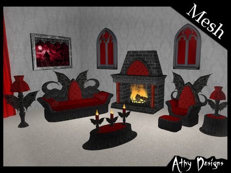 Vampire Furniture, Goth Furniture, Vampire Room, Living Room Cartoon, Gothic Living Room, Scary Halloween Decorations Diy, Goth Bedroom, Goth Vampire, Gothic Furniture