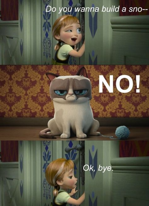 While living on the dorm floor there’s always that one person who hates everyone for no reason | 14 Reasons Why Disney’s Frozen Is About College Frozen Memes, Grumpy Cat Meme, Grumpy Cat Quotes, Wanna Build A Snowman, Grumpy Cat Humor, Build A Snowman, Humor Memes, Disney Memes, To Infinity And Beyond