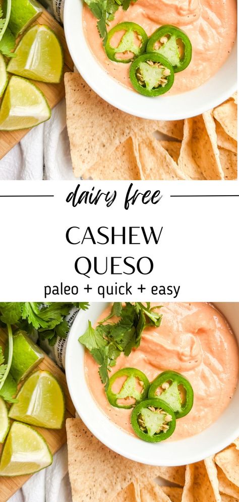 vegan queso with only 6 ingredients Finger Food For Party, Dairy Free Dip Recipes, Easy Cheese Sauce, Food For Party, Dairy Free Queso, Cashew Queso, Gluten Free Dairy Free Dinner, Non Dairy Cheese, Dairy Free Dips