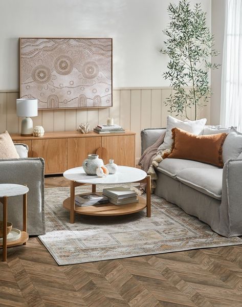 Breathe in the tranquility 🧘‍♀️ Combine materials like oak and Marble for a Natural Touch 🍃 Rose Marble, Marble Side Tables, Marble Coffee Table, Australia Living, Best Interior Design, Lounge Room, Carrara Marble, Get It Now, Slipcovered Sofa