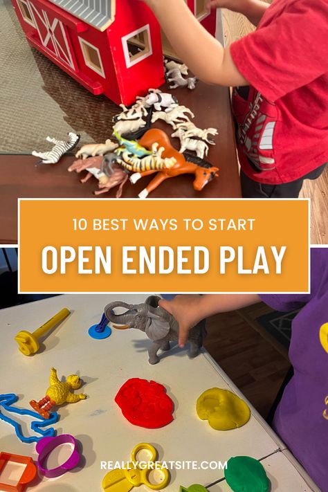 Open-ended play is so beneficial for your child's development, and luckily there's so many different ways you can encourage it in your home or classroom. One of the main ways to encourage this type of play is by providing your child with toys used for open-ended play. Try wooden blocks, art supplies, sensory play to name a few. This is a great way to encourage pretend play in young children. And read about all the benefits of open-ended play Open Ended Crafts For Preschoolers, Open Ended Activities For Toddlers, Intentional Play For Preschool, Open Ended Small Group Preschool, Open Ended Activities For Preschool, Preschool Open Ended Questions, Open Ended Play Toys, Open Ended Activities, Open Ended Toys For Toddlers