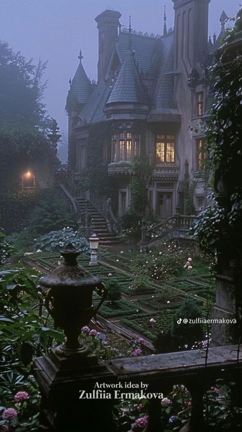 Goth Mansion, Goth Castle, Victorian Gothic House, Gothic Victorian House, Dark Mansion, Mansion Aesthetic, Gothic Mansion, Victorian Manor, Goth Garden