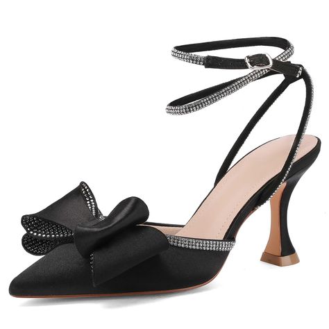 PRICES MAY VARY. 🌟 Elegant & Stylish: These womens black pointed toe bow rhinestone slingback sexy high heels sandals are perfect for any formal event, from weddings to office meetings. 💖 Timeless Beauty: Step out in these fashionable and elegant pumps butterfly heels shoes, ideal for dating and formal occasions with their chic rhinestone bow design. 🌼 Perfect for Any Occasion: Our womens black pointed toe high heels sandals are a stylish choice for weddings, office, or a romantic date night. Pretty Heels Prom, Black Heels For Wedding, Black Dress Shoes For Women, Butterfly Heels, Pretty Heels, Heels Prom, Elegant Pumps, Romantic Date Night, High Heels Sandals