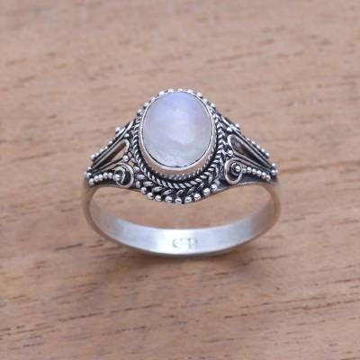 Single Stone Ring, Rainbow Moonstone Ring, Gem Ring, Statement Ring Silver, Single Stone, Natural Rainbow, Moonstone Jewelry, Moonstone Ring, Pretty Jewellery