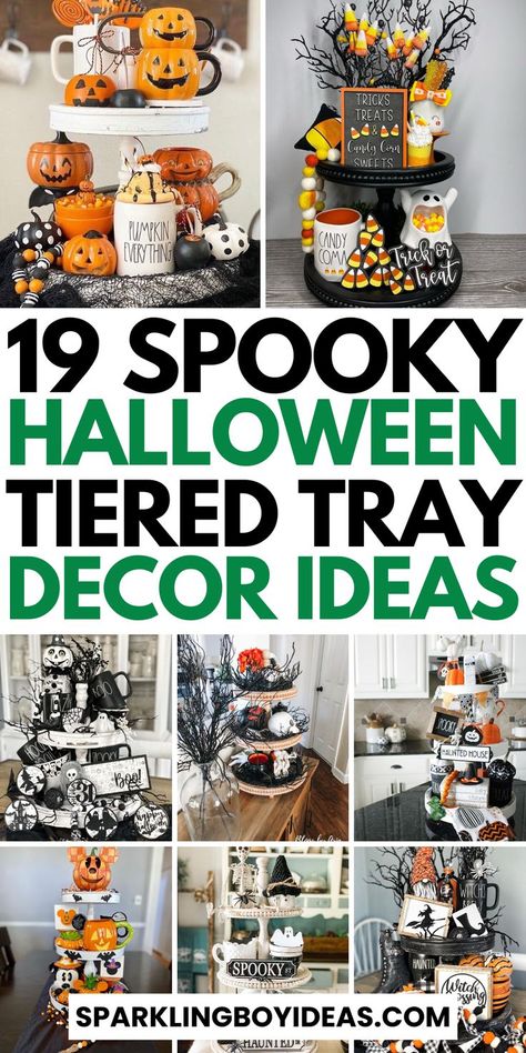 Halloween tiered tray decor adds a spooky touch to your Halloween home decor. Discover creepy tray decorations and witchy-tiered tray decor for a festive look. From pumpkin-tiered tray displays to haunted house-tiered trays, create a unique vignette. Explore gothic-tiered tray ideas and vintage Halloween tray decor for a charming style. DIY Halloween tiered tray setups are perfect for a personalized touch. Use black and orange tiered trays and skeleton-themed decor for extra fright. Tier Tray Decor Ideas, Tiered Tray Ideas, Halloween Tier Tray, Halloween Tray, Tiered Tray Decor Ideas, Tray Decor Ideas, Tray Centerpiece, Halloween Tiered Tray Decor, Halloween Table Settings