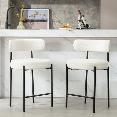 Locus Bono 24" Boucle Counter Stools Set of 4, Black Bar Stools with Backs, Counter Height Bar Stools for Kitchen Island/Kitchen Counter, Upholstered Counter Chairs (Black) - Walmart.com Modern Bar Stools Kitchen, Nathan James, White Stool, Island Stools, White Bar Stools, Modern Counter Stools, Stools For Kitchen Island, White Bar, Bar Stools With Backs