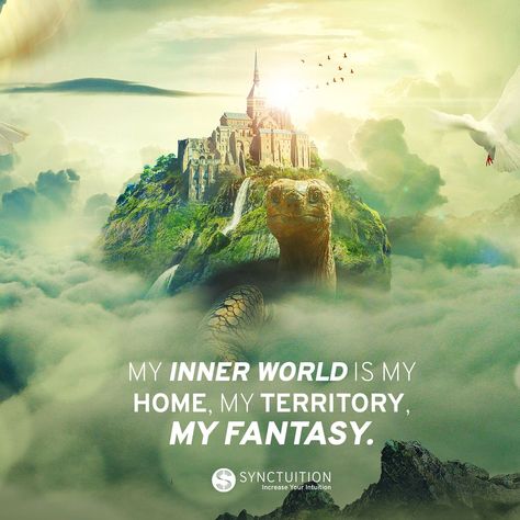 The world around us is filled with many different sounds. The most important thing is to listen to the one within. My inner world is my home, my territory, my fantasy. Fantasy Quotes Magic, Inner World Art, Fantasy World Quotes, Quotes Imagination, Quotes On Motivation, Imagination Illustration, Quotes Time, Hollow Earth, Awakening Consciousness