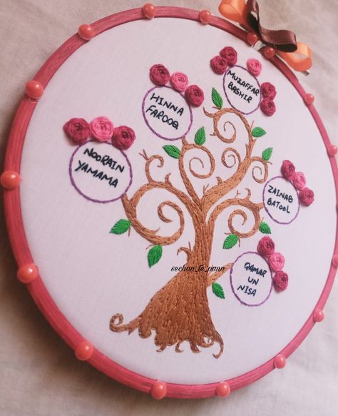 Hand embroidered family tree hoop art #familytree #embroideredfamilytree #handembroidery Embroidered Family Tree, Family Embroidery Hoop, Family Tree Embroidery, Tree Embroidery, Save Trees, Easy Diy Art, Handmade Embroidery, Hand Embroidery Patterns, Hoop Art