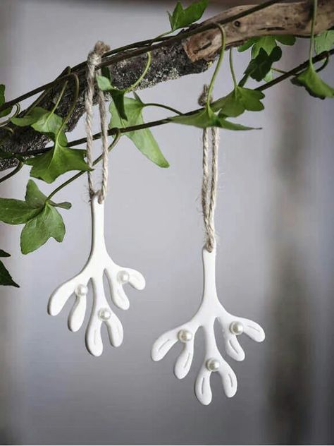 Mistletoe Diy, Clay Christmas Decorations, Ceramic Christmas Decorations, Nordic House, Scandi Decor, Unglazed Porcelain, Noel Diy, Festive Collection, Glass Bauble