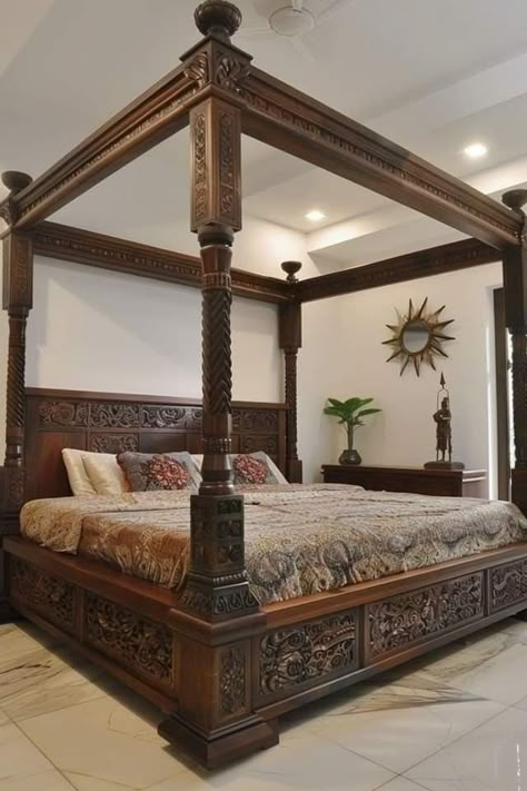 Double Bed Designs Indian, Farnichar Design Bed, Luxury Wooden Bed, Teak Wood Bed, Four Poster Beds, Bed Cot, Carved Beds, Royal Bed, Double Bed Designs