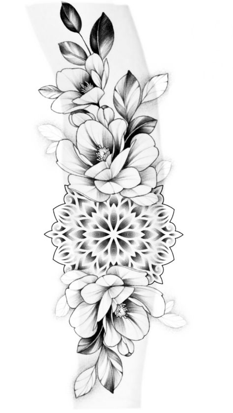 Mandala Sleeve Tattoo, Tattoo Designs Black And White, Quote Tattoo Designs, Tattoo Designs Mandala, Tattoo Designs Geometric, Feminine Mandala, Geometric Flower Tattoo, Geometric Tattoo Sleeve Designs, Mujeres Tattoo