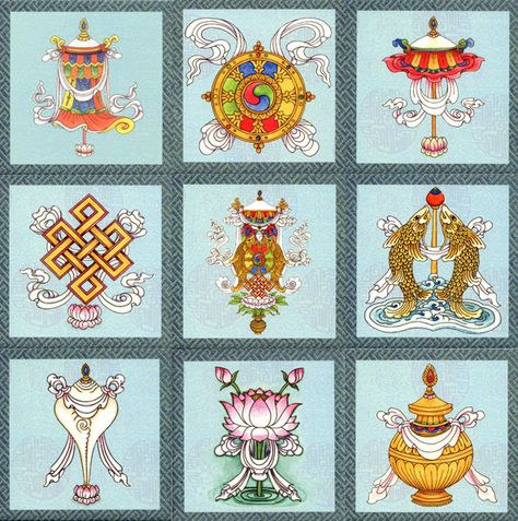 Ziji - Auspicious Symbols Tile Set, $189.00 () Vedic Astrology Charts, Buddhist Iconography, Thangka Painting, Tibetan Art, Astrology Chart, Vedic Astrology, Buddhist Art, Traditional Paintings, Tile Art