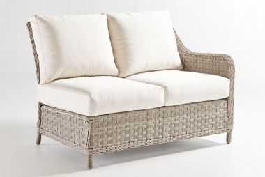 Outdoor | Mayfair | 77872 Mayfair One Arm Loveseat Right-Side Facing | South Sea Contemporary Patio Furniture, Resin Wicker Patio Furniture, Rattan Loveseat, Outdoor Wicker Patio Furniture, Wicker Loveseat, Sectional Patio Furniture, Wicker Dining Chairs, Outdoor Loveseat, Brown Cushions