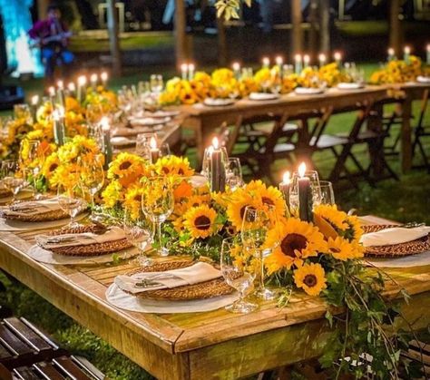 Rustic Wedding Aisle, Sunflower Rustic Wedding, Real Sunflower, Sunflower Table, Sunflower Season, Sunflower Wedding Decorations, Rustic Sunflower Wedding, Sunflower Party, Sunflower Themed Wedding