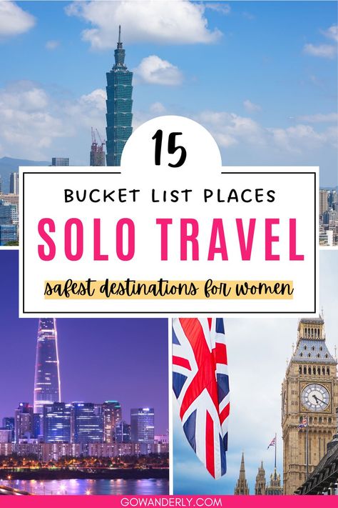 Find the best and safest solo travel destinations for single women. Safest Places To Travel Woman, Bucket List Places, Safest Places To Travel, Solo Vacation, Solo Adventure, The World Is Your Oyster, World Is Your Oyster, Women Traveling, Solo Travel Destinations