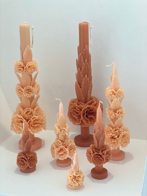 Oaxacan Candles, Oaxacan Wedding, Mexican Folk Art Decor, Altar Candles, Flower Candles, Candle Altar, Abstract Floral Art, Spring Mood, Candle Inspiration