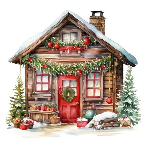 Page 39 | Watercolor Christmas House Images - Free Download on Freepik Vintage Christmas Houses, Idea For Christmas Cards, Christmas House Clipart, Christmas Cottage Aesthetic, Christmas Houses Illustration, Christmas House Art, Christmas House Watercolor, Christmas Workshop Ideas, Christmas Themes Ideas