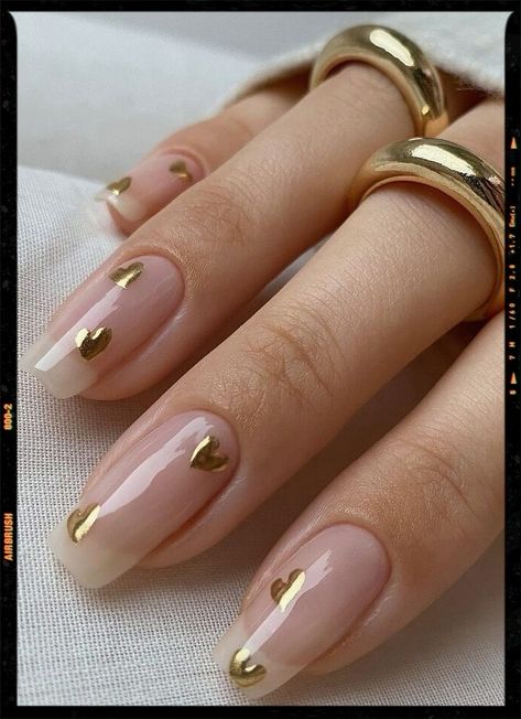 Acrylic Nails - Valentine's Day Nail Designs Bridal Nails Designs, Gold Nail Designs, February Nails, Basic Nails, Clear Nails, Bridal Nails, Heart Nails, Chic Nails, Valentine's Day Nails