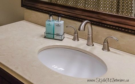 Kylie M Interiors - Ideas to Update your Almond Bathroom Fixtures Almond Bathroom Update, Beige Bathroom Countertop, Almond Bathroom Fixtures, Bone Bathroom, Cream Colored Bathrooms, Kylie M Interiors, Tub Surrounds, Cream Bathroom, Marble Tub