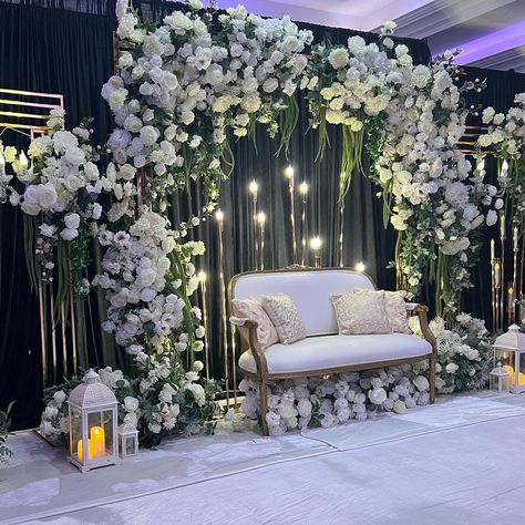 Kirushanthini Nanthakumaran (Shanthi) (@kumarkreations_) • Instagram photos and videos Green Mandap Wedding Decorations, White And Green Stage Decoration, White And Green Mandap, Nikkah Backdrop Stage Decorations, White Flower Stage Decoration, Indian Outdoor Wedding Decor, Pineapple Cupcake, Reception Stage, Nikah Decor