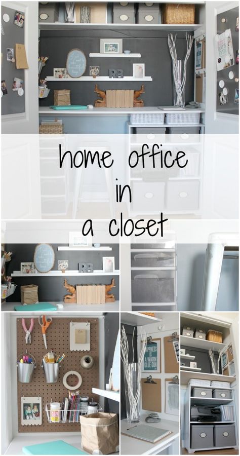 Home Office in a closet - featured at #inspirationmonday Office In A Closet, Organized Home Office, Office Craft Space, Tiny Home Office, Home Office Closet, An Organized Home, Closet Office, Organized Home, Office Crafts