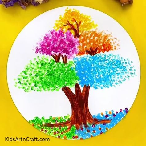 Colorful Tree Cotton Bud Painting Step-by-step Tutorial Check more at https://www.kidsartncraft.com/tree-cotton-bud-painting-tutorial/ Painting With Cotton Buds, Cotton Buds Painting, Cotton Bud Painting, Bud Painting, Tree Cotton, Trees For Kids, Q Tip Painting, Notebook Ideas, Cotton Buds