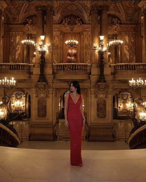 Brunettes In Red Dresses, Woman In Red Dress Aesthetic, Elegant Red Dress Aesthetic, Long Dress Picture Poses, Opera Aesthetic Outfit, Wine Red Dress Long, Wedding Guest Dress Aesthetic, Wine Red Dresses Long, Red Dress Photoshoot Ideas