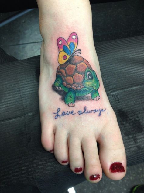 Turtle & butterfly tat Turtle With Butterfly Tattoo, Butterfly And Turtle Tattoo, Turtle And Butterfly, Tiger Butterfly Tattoo, Turtle Tattoos, Tattoo Sites, Turtle Tattoo Designs, About Butterfly, L Tattoo