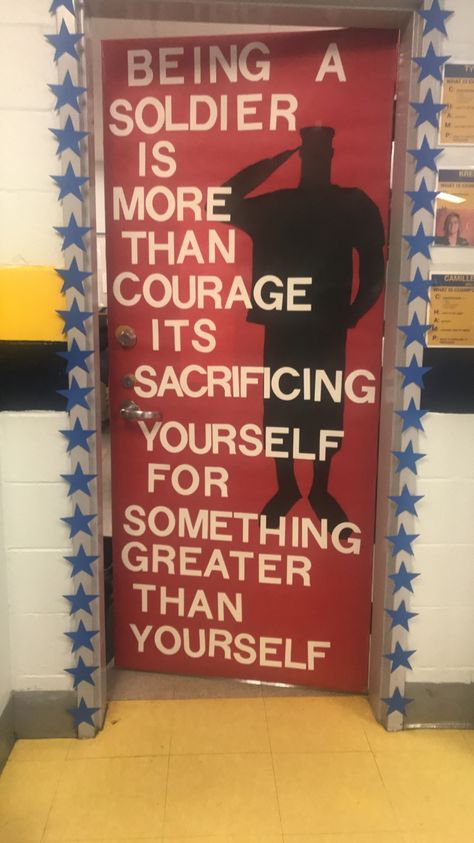 School door done @GCMS for Veterans Day❤️💙🇺🇸 ~Kresta and Cierra Veterans Day Door Decorations For School, Veterans Day Door Decorations Classroom, Veterans Day Door Decorations, Veterans Day School Decorations, Veterans Day Poster Ideas, Veteran Poster Ideas, Veterans Day Posters For School, Veterans Day Program Ideas, Veteran Wall Of Honor Ideas