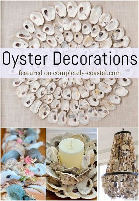 Oyster Decorations | Shop Oyster Shell Decor & Get DIY Craft Ideas Large Oyster Shell Decor, Oyster Shells Diy Projects, Oyster Home Decor, Oyster Shell Angels Diy, Oyster Shell Pineapple Diy, Things To Make With Oyster Shells, Oyster Shell Candles, What To Do With Oyster Shells, Oyster Shell Wreath Diy