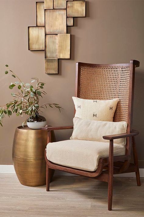 Gorgeous Cane Accent Chair In Living Room 3 Piece Coffee Table Set, Elegant Chair, Upholstered Accent Chairs, Modern Accent Chair, White Cushions, Living Room Accents, Furniture Hacks, Wing Chair, Mild Steel