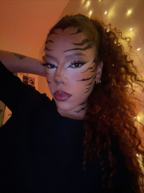 Tiger Makeup, Black Nose, Black Tiger, Face Painting Halloween, Black Tigers, Round Brush, Leopard Spots, Black And Orange, Tiger Stripes