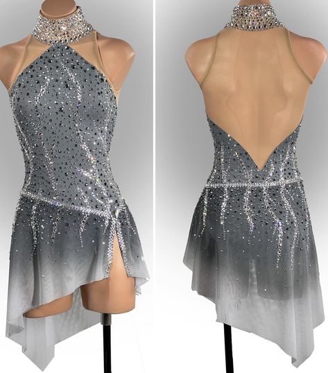 Gray Dance Costume, Grey Dance Costumes, Skating Leotards, Blues Dance, Figure Skating Outfits, Skating Costumes, Costume Inspo, Skating Outfits, Figure Skating Dresses