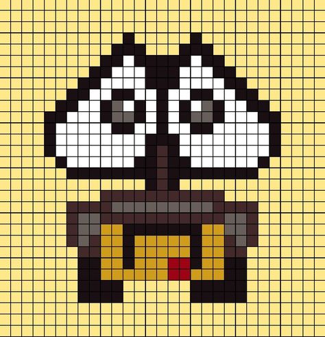 A pixel art template of Wall E from Disney Pixar's 2008 film, Wall E. Hama Art, Easy Pixel Art, Pixel Drawing, Pixel Crochet, Pixel Art Grid, Pix Art, Graph Paper Art, Tapestry Crochet Patterns, Minecraft Pixel Art